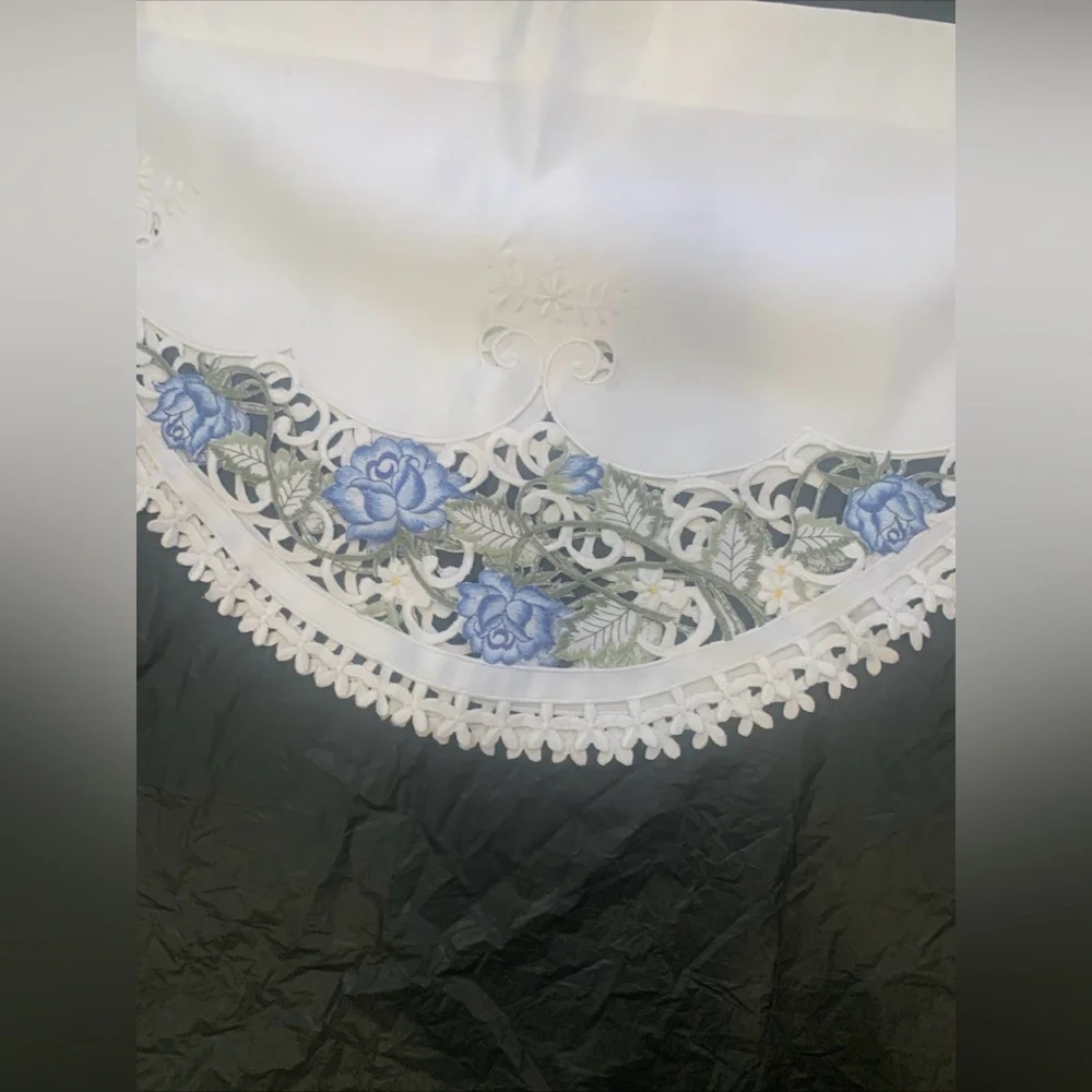 Embroidered White/Blue Scalloped Valance 88”x 18.5”
